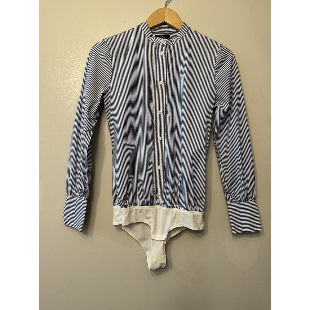 J. CREW‎ 365 STRETCH TAILORED COTTON PERFECT BODYSUIT in BLUE STRIPE Sz 2 Classy